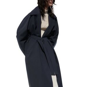 🍒NEW Zara Deep Navy Belted Trench Raincoat, Size Medium
